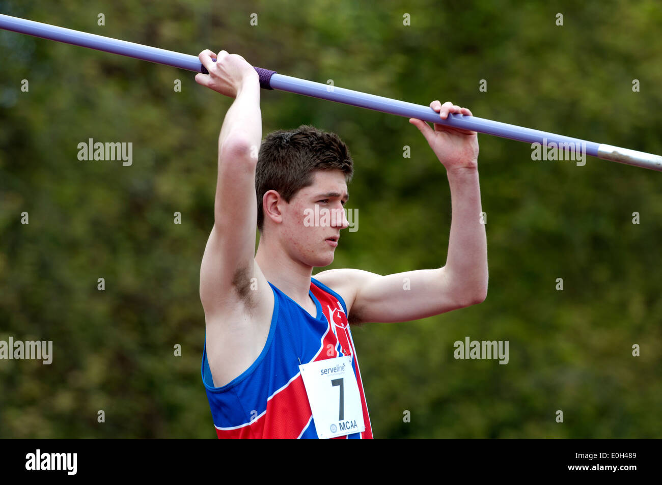 Athletics, competitor in men`s javelin at club level, UK Stock Photo Alamy